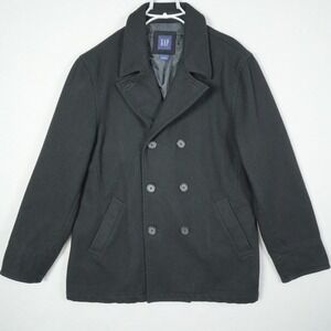 GAP Peacoat Wool Blend‎ Jacket Men's Size Large Black Double Breasted Anchors